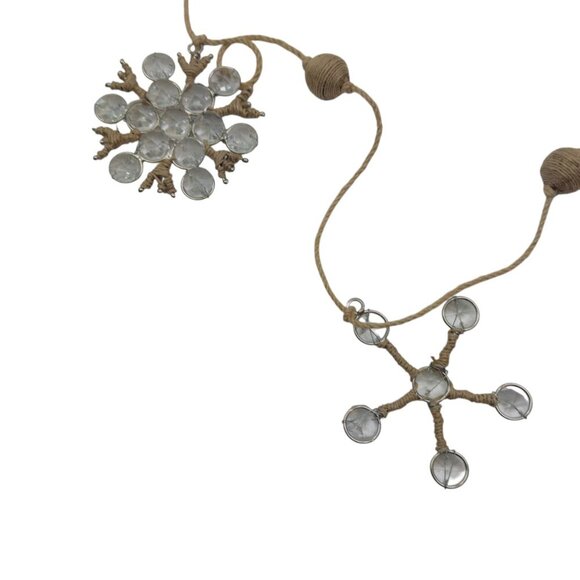 Natural/Organic/Neutral/Boho Holiday Jute Garland with Clear Glass Snowflakes - Picture 5 of 5